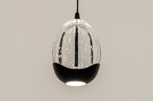 hanglamp 15120 modern eigentijds klassiek glas helder glas metaal zwart mat rond