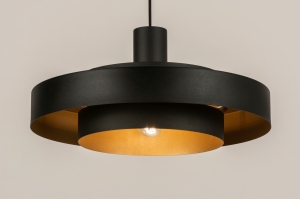 hanglamp 15125 modern retro metaal zwart mat goud rond