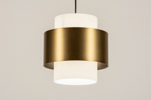 hanglamp 15143 design modern eigentijds klassiek art deco glas wit opaalglas messing metaal wit mat goud messing rond