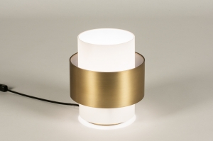 tafellamp 15145 design modern eigentijds klassiek art deco glas wit opaalglas messing metaal wit mat goud messing rond