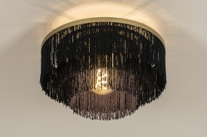 plafondlamp 15152 modern eigentijds klassiek art deco stof metaal goud blauw rond