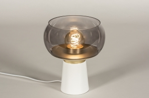 tafellamp 15153 modern retro eigentijds klassiek glas messing geschuurd metaal wit mat messing rond