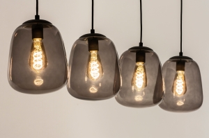 hanglamp 15162 sale industrieel modern retro eigentijds klassiek glas metaal zwart mat grijs rond langwerpig