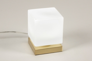 tafellamp 15163 modern eigentijds klassiek glas wit opaalglas messing geschuurd metaal wit mat messing vierkant