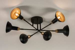 plafondlamp 15190 industrieel modern retro eigentijds klassiek metaal zwart mat goud rond