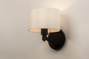 wandlamp 15206 landelijk modern eigentijds klassiek stof metaal zwart mat wit rond