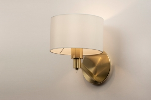 wandlamp 15208 modern klassiek eigentijds klassiek art deco messing geschuurd stof metaal wit goud messing rond