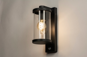 wandlamp 15225 modern glas helder glas aluminium zwart mat rond rechthoekig