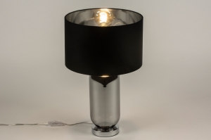 tafellamp 15231 modern eigentijds klassiek glas stof zwart mat zilvergrijs rond