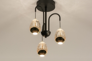 plafondlamp 15233 modern eigentijds klassiek art deco glas metaal zwart mat goud rond