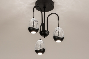 plafondlamp 15234 modern eigentijds klassiek glas helder glas metaal zwart mat rond
