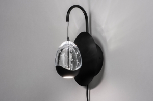 Wandleuchte 15236 modern zeitgemaess klassisch Art deco Glas Metall schwarz matt oval