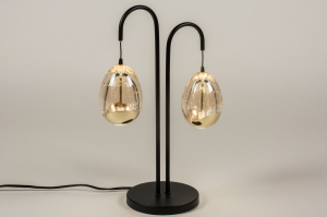tafellamp 15237 modern eigentijds klassiek art deco glas metaal zwart mat goud rond