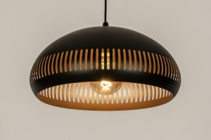 hanglamp 15242 modern retro metaal zwart mat goud rond