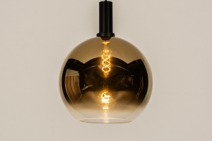 hanglamp 15250 modern eigentijds klassiek glas metaal zwart mat goud rond