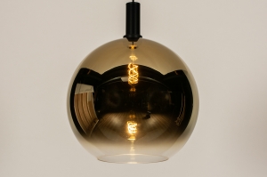 Pendelleuchte 15251 modern zeitgemaess klassisch Glas Metall schwarz matt Gold rund