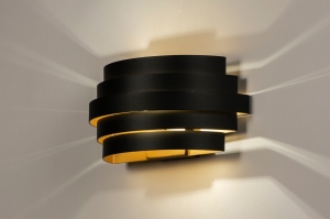wandlamp 15268 modern retro klassiek eigentijds klassiek art deco aluminium metaal zwart mat goud rond