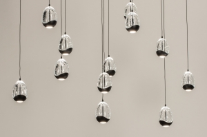hanglamp 15271 modern eigentijds klassiek art deco glas helder glas metaal zwart mat transparant kleurloos ovaal