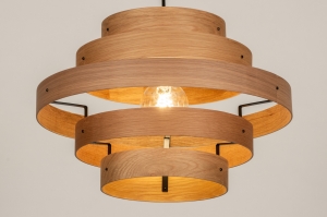 hanglamp 15278 landelijk modern retro hout licht hout metaal zwart mat bruin hout rond
