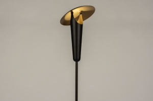 vloerlamp 15282 modern retro metaal zwart mat goud rond
