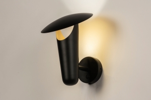 wandlamp 15284 modern retro metaal zwart mat goud rond
