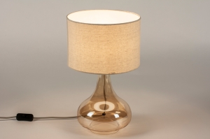 tafellamp 15301 landelijk modern eigentijds klassiek glas stof geel beige zand rond