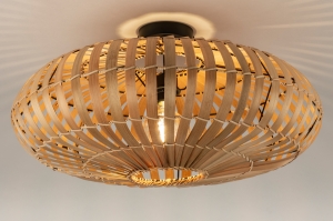 plafondlamp 15317 landelijk modern riet zwart mat bruin naturel rond