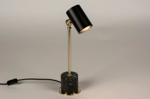 tafellamp 15322 modern retro eigentijds klassiek messing geschuurd marmer metaal zwart mat goud messing rond