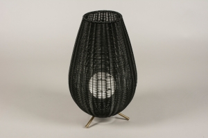 Tischleuchte 15323 Sale laendlich modern Kunststoff Metall schwarz Gold rund oval