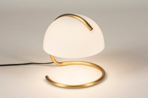 tafellamp 15339 modern retro eigentijds klassiek art deco glas wit opaalglas metaal wit mat goud messing rond