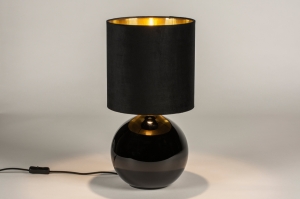 tafellamp 15340 modern retro eigentijds klassiek glas stof zwart goud rond