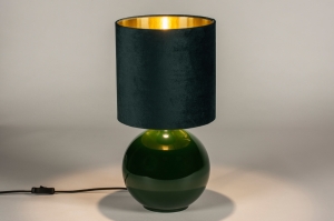 tafellamp 15341 modern retro eigentijds klassiek glas stof groen goud rond