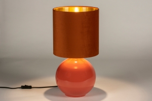 tafellamp 15342 modern retro eigentijds klassiek glas stof goud oranje rond
