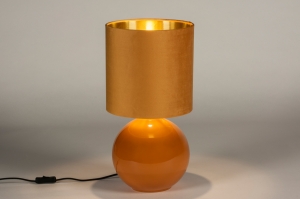 tafellamp 15343 modern retro eigentijds klassiek glas stof goud geel rond