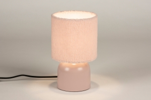 tafellamp 15344 landelijk modern stof metaal roze rond