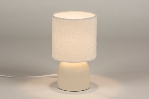 tafellamp 15346 landelijk modern stof metaal wit mat beige rond