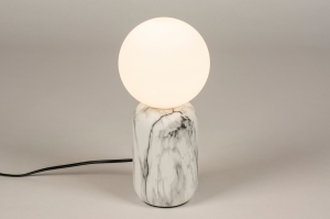 tafellamp 15349 modern retro eigentijds klassiek art deco glas wit opaalglas metaal wit grijs rond