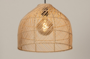 hanglamp 15356 eindereeks landelijk modern metaal riet zwart mat naturel rond