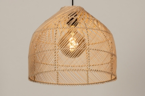 hanglamp 15356 landelijk modern metaal riet zwart mat naturel rond