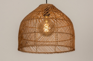 Pendelleuchte 15357 laendlich modern Metall Rattan schwarz matt braun rund