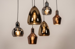 hanglamp 15375 modern eigentijds klassiek glas metaal zwart goud zilver oud zilver roodkoper rond langwerpig