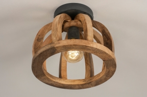 plafondlamp 15377 industrieel landelijk modern stoer raw hout metaal grijs bruin rond