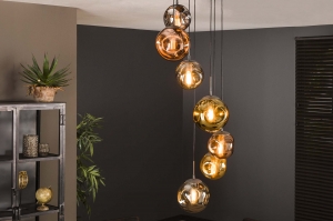 hanglamp 15379 modern eigentijds klassiek glas metaal grijs goud zilver  oud zilver roodkoper rond