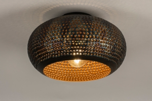 plafondlamp 15382 industrieel landelijk modern metaal zwart goud bruin rond