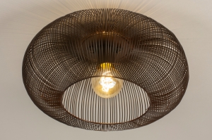 plafondlamp 15385 landelijk modern metaal zwart bruin koper rond