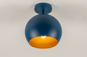 plafondlamp 15408 modern retro metaal goud blauw rond