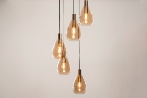Pendelleuchte 15413 modern zeitgemaess klassisch Glas Metall schwarz matt Gold Bronze Gelb rund