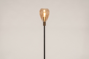 vloerlamp 15414 modern eigentijds klassiek glas metaal zwart mat goud brons geel rond