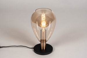 tafellamp 15418 modern eigentijds klassiek glas brons metaal zwart mat goud brons geel rond