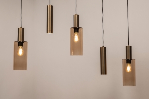 hanglamp 15459 modern eigentijds klassiek glas metaal brons bruin langwerpig